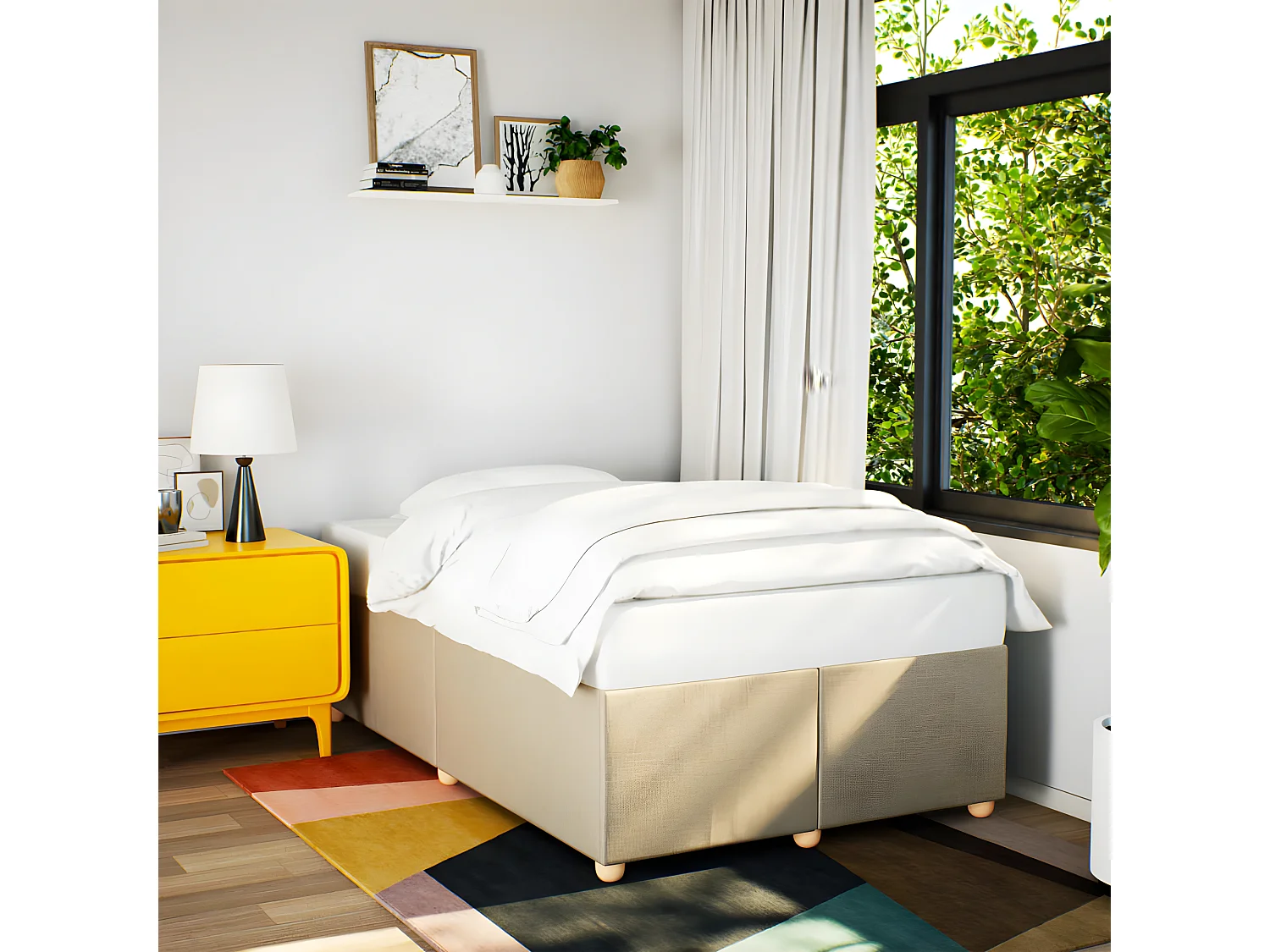 Estrutura de cama 120x190 cm tecido cor creme