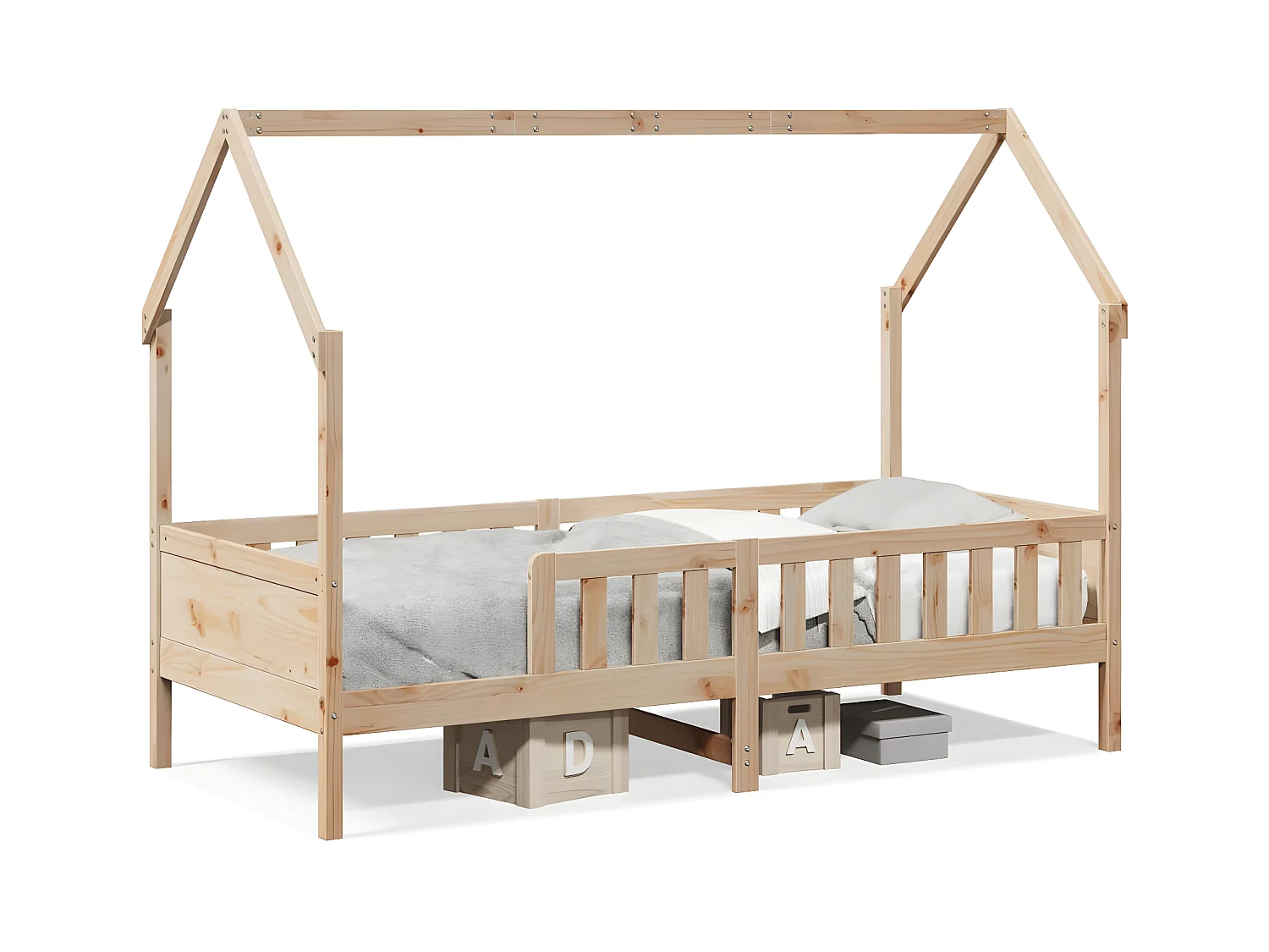 Cama con forma de casa para niños madera maciza pino 90x200 cm