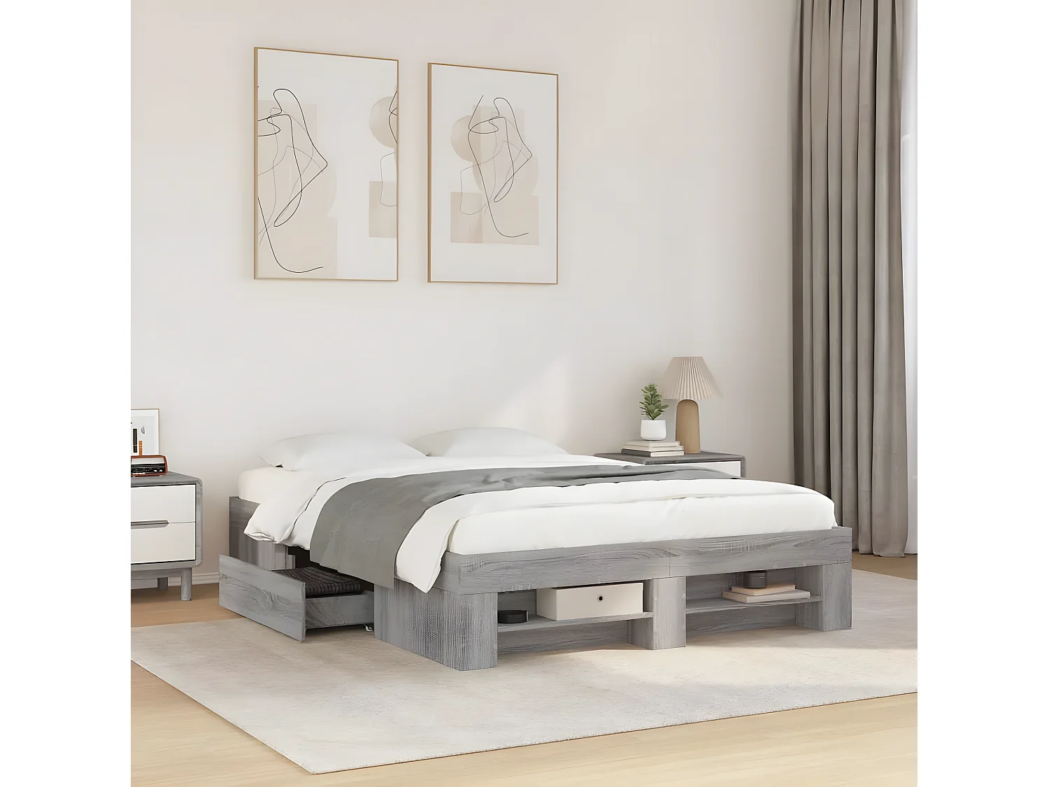 Estructura de cama madera de ingeniería gris Sonoma 140x190 cm