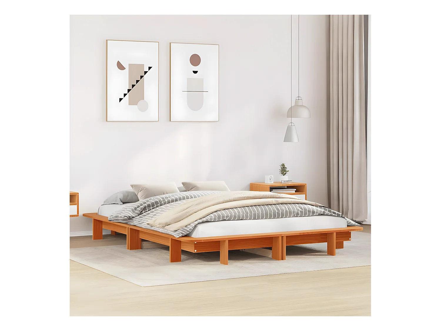 Cadre de lit sans matelas cire marron 140x190cm bois pin massif
