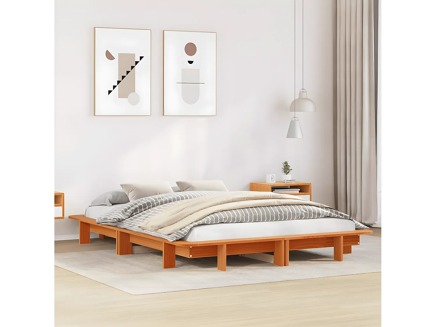 Cama sin colchón madera maciza de pino marrón cera 140x190 cm