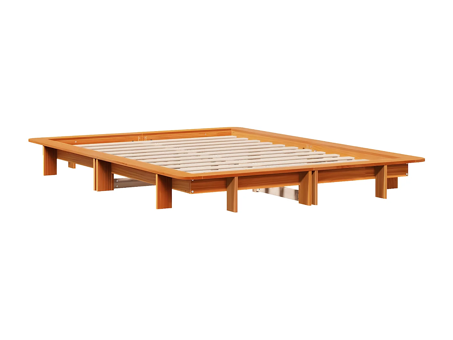 Cama sin colchón madera maciza de pino marrón cera 140x190 cm