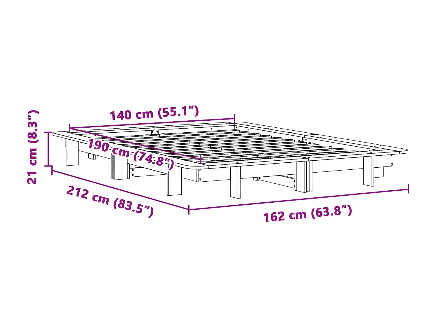 Cama sin colchón madera maciza de pino marrón cera 140x190 cm