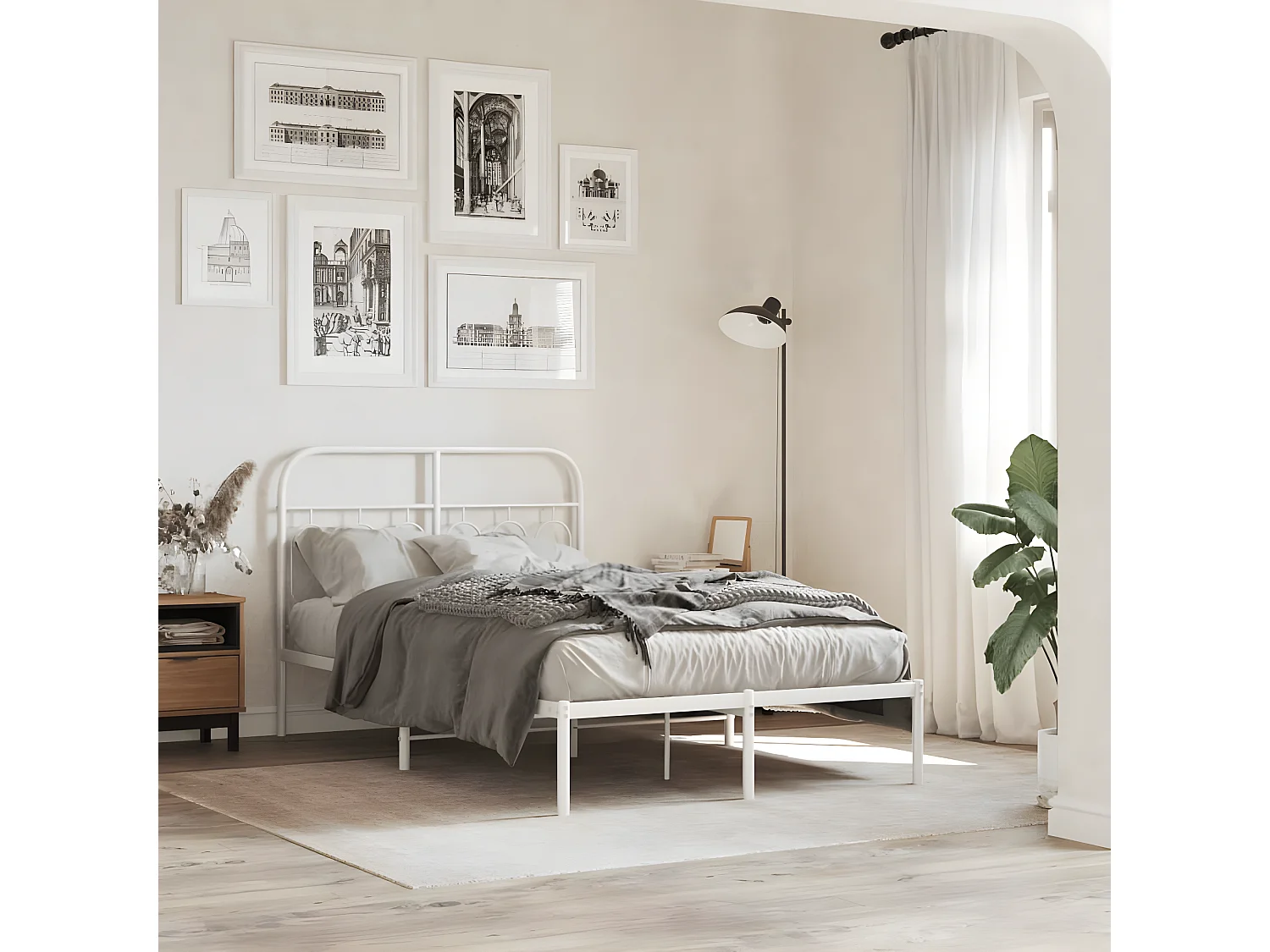 Cadre de lit métal avec tête de lit blanc 120x190 cm