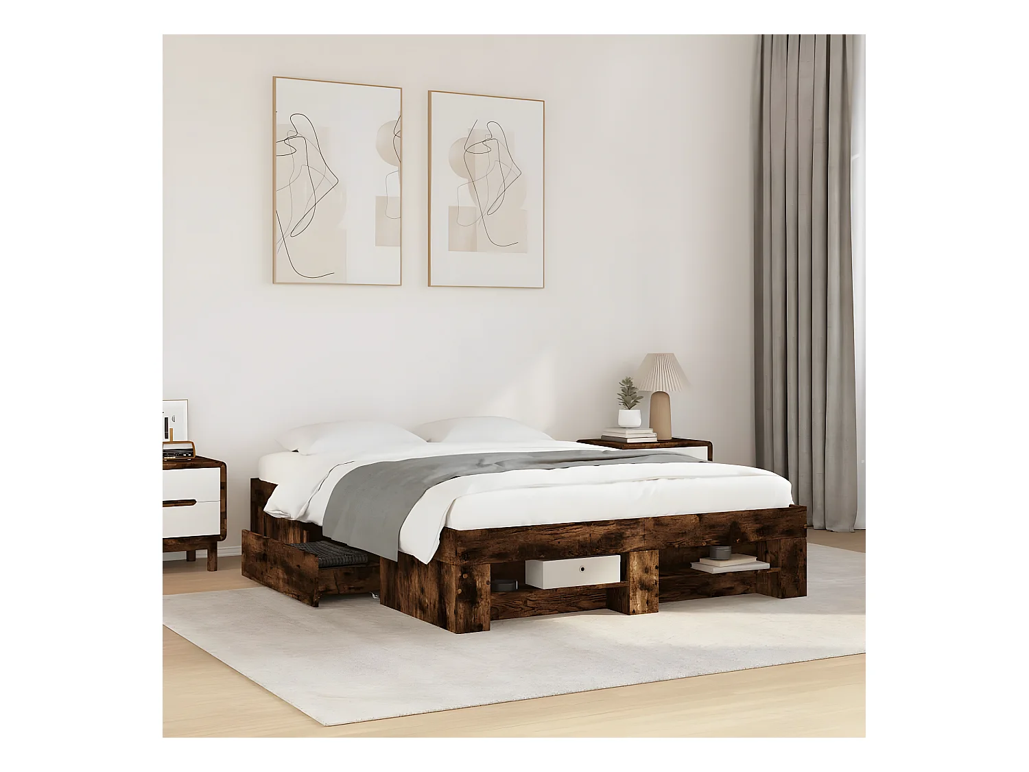 Cadre de lit chêne fumé 120x200 cm bois d'ingénierie