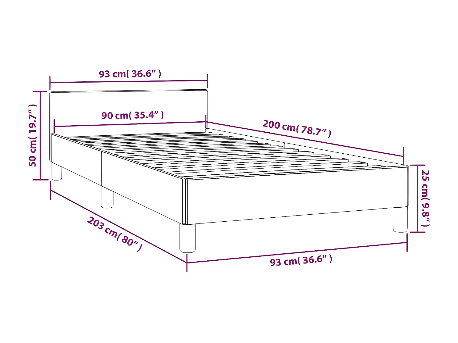 Estructura de cama con cabecero de tela marrón oscuro 90x200 cm