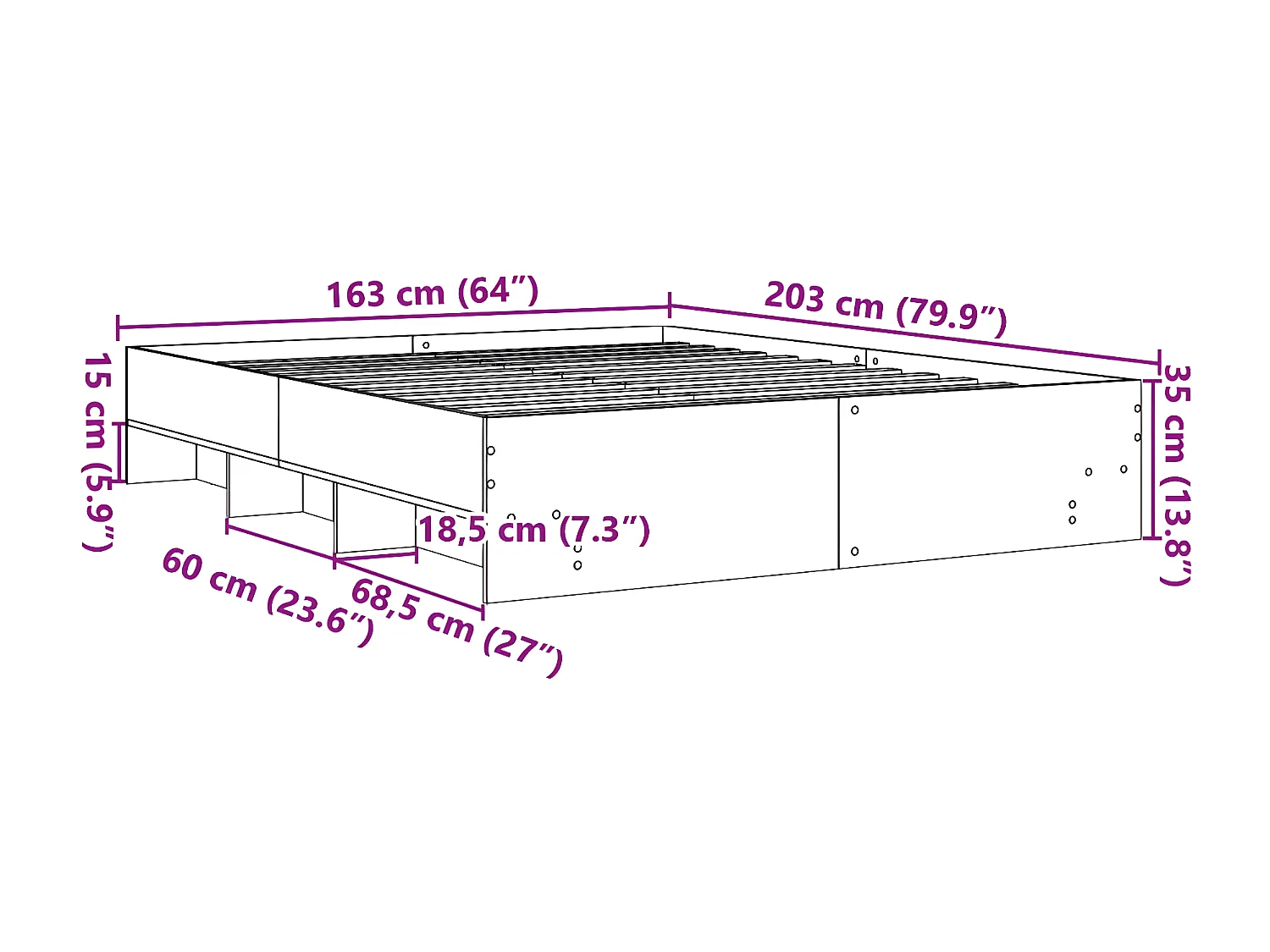 Estructura de cama madera de ingeniería roble ahumado 160x200cm