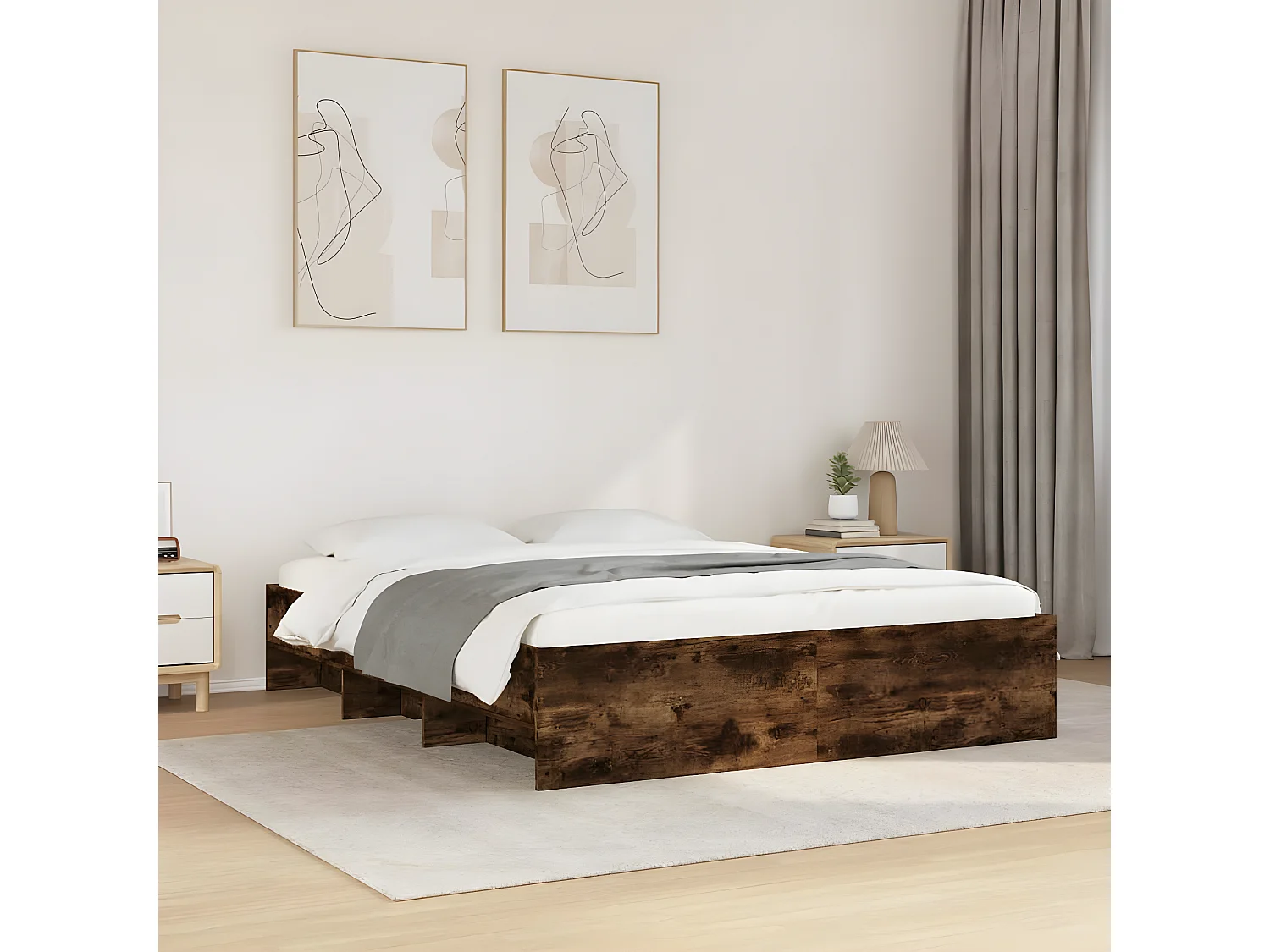 Estructura de cama madera de ingeniería roble ahumado 160x200cm