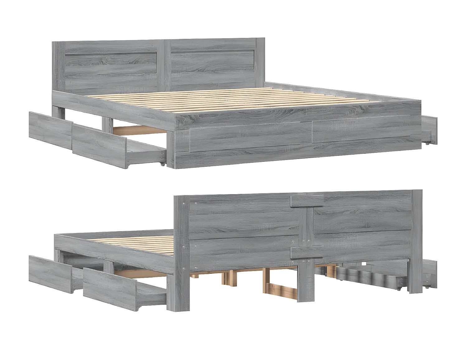 Estrutura de cama c/ cabeceira derivados madeira cinza sonoma