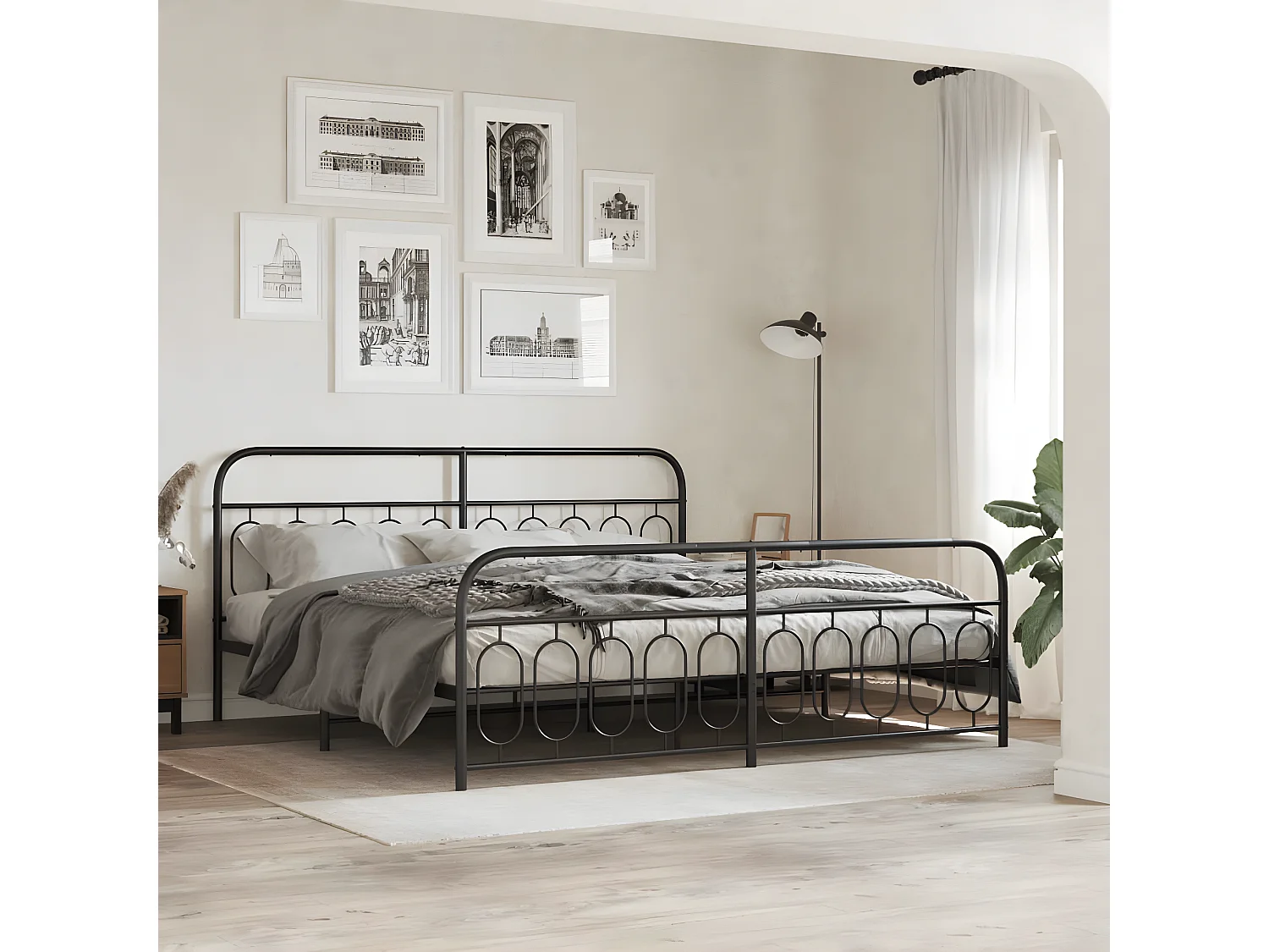 Estrutura de cama com cabeceira e pés 200x200 cm metal preto