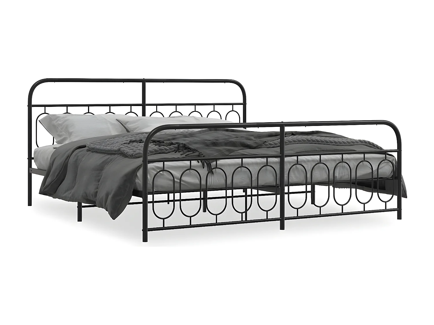 Estrutura de cama com cabeceira e pés 200x200 cm metal preto