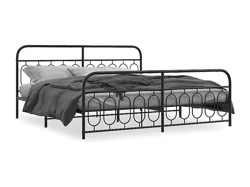 Estrutura de cama com cabeceira e pés 200x200 cm metal preto