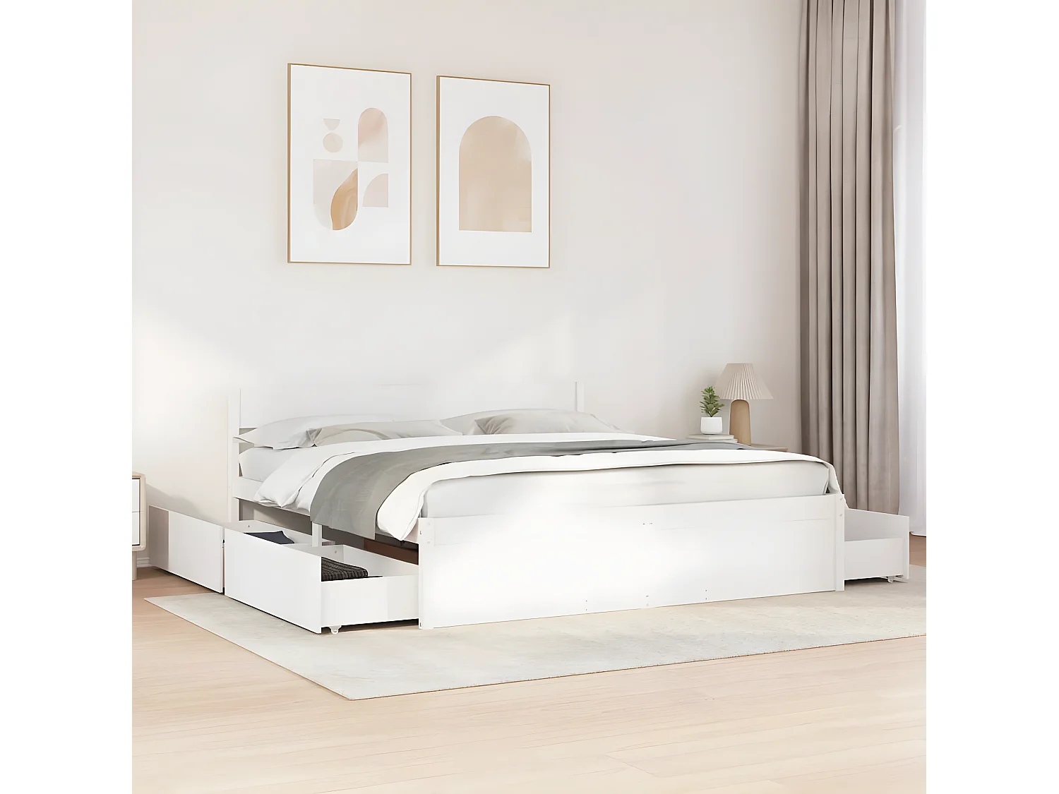 Cadre de lit avec tiroirs blanc 180x200 cm bois de pin massif