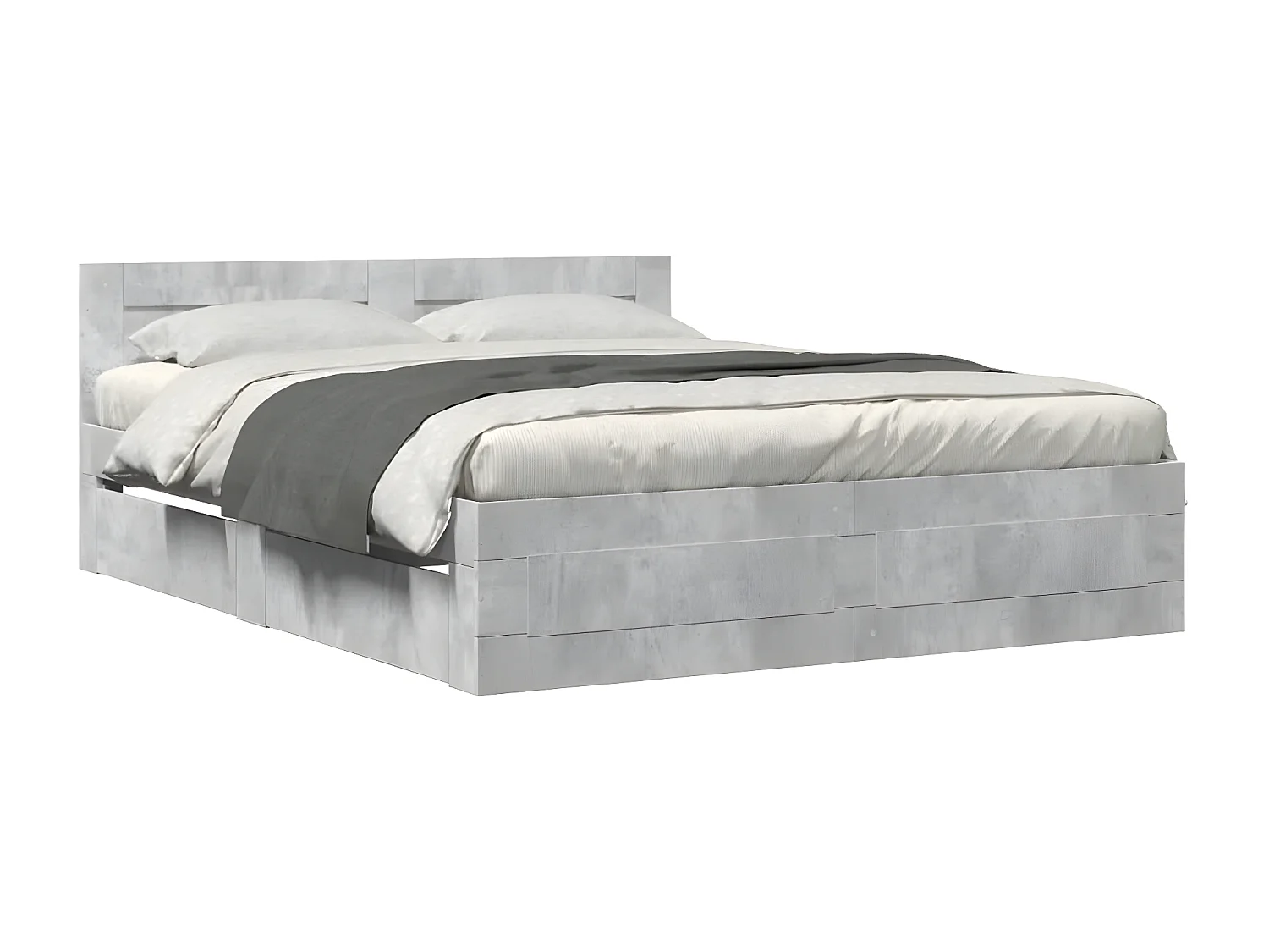 Cadre de lit avec tête de lit gris béton 160x200 cm