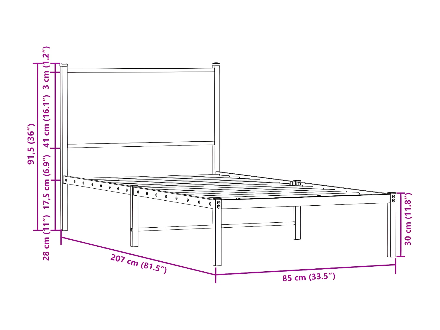 Estructura de cama con cabecero metal marrón roble 80x200 cm