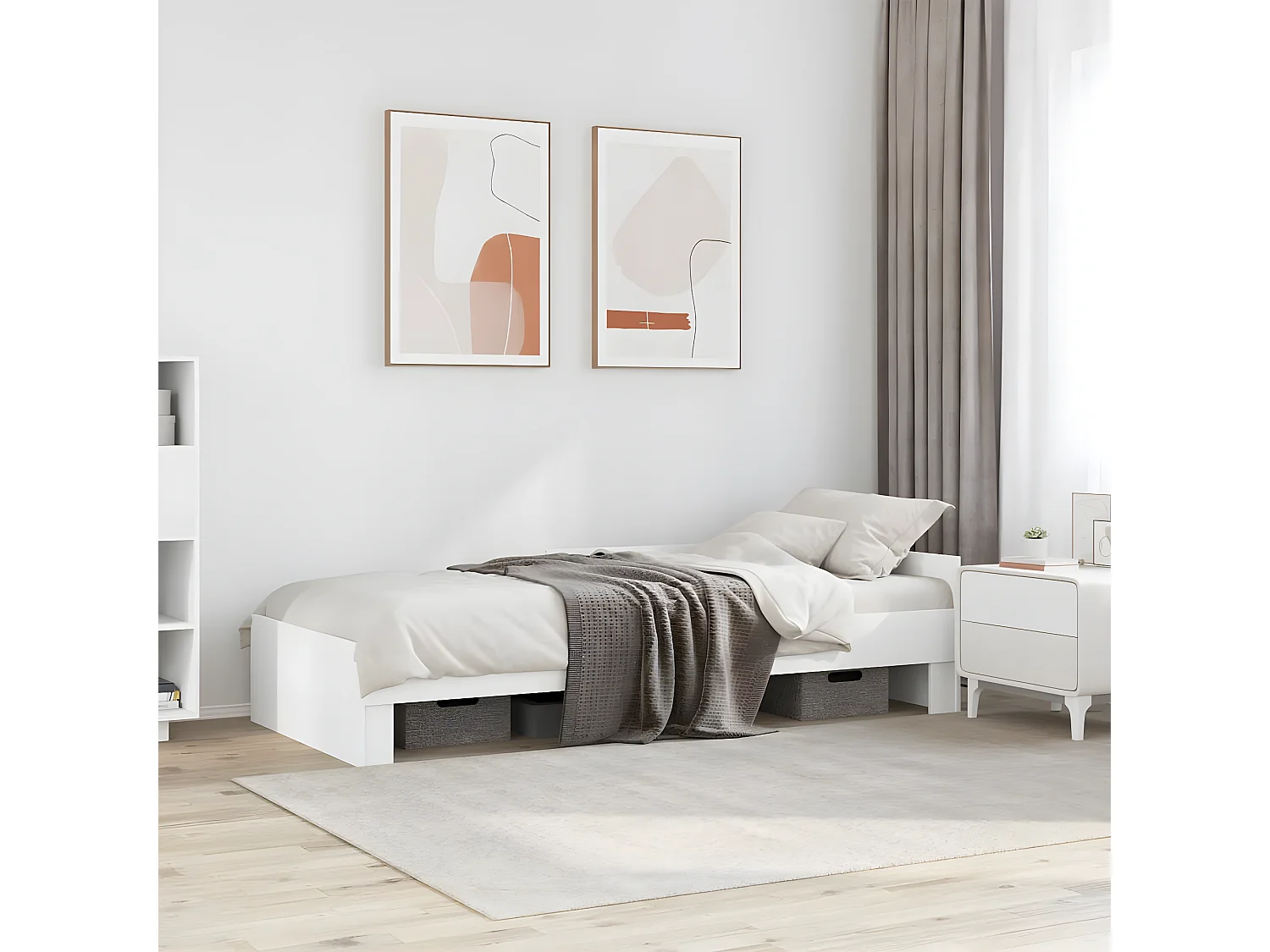 Estrutura de cama 90x200 cm derivados de madeira branco