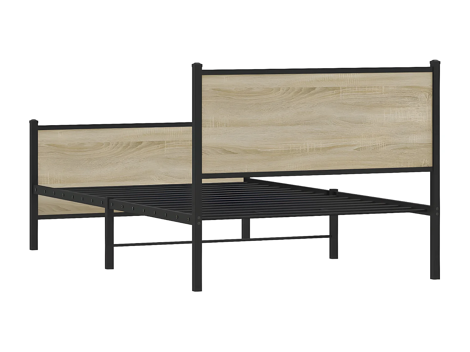 Cama con cabecero y pie de cama metal roble Sonoma 100x190 cm
