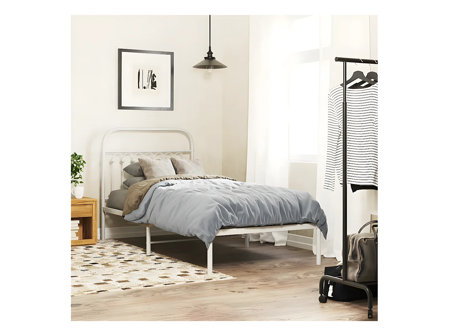 Estructura de cama de metal con cabecero blanco 90x190 cm