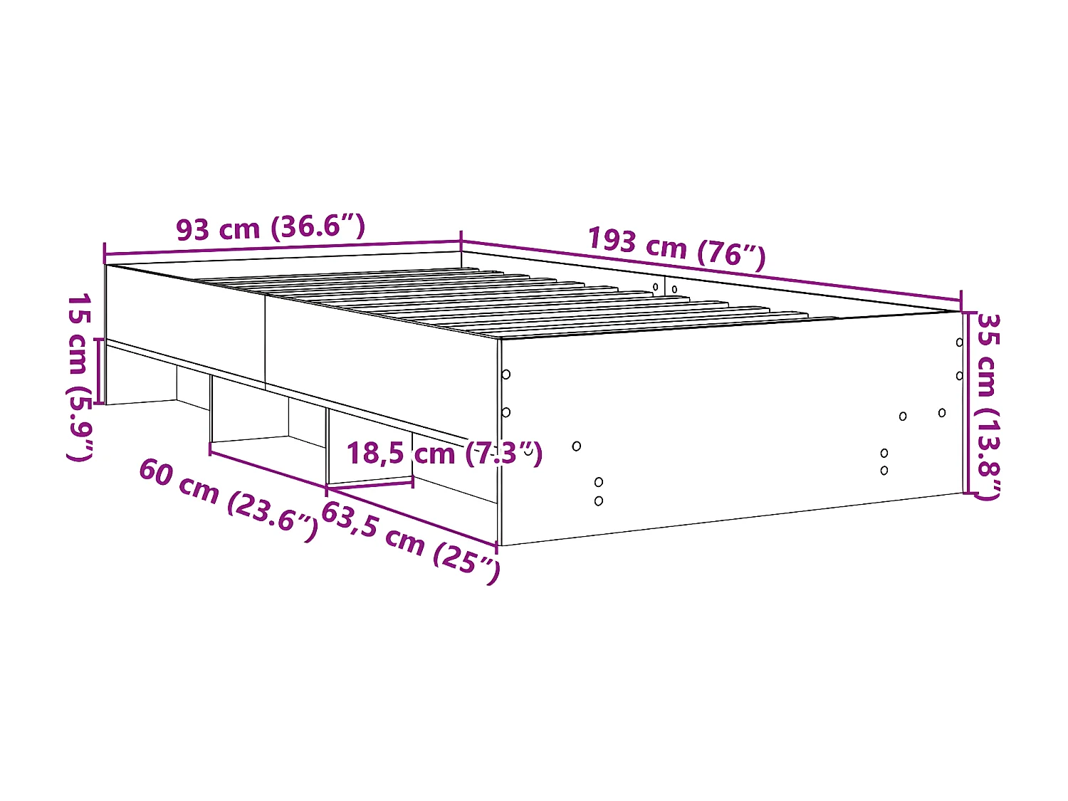 Estructura de cama madera de ingeniería negra 90x190 cm