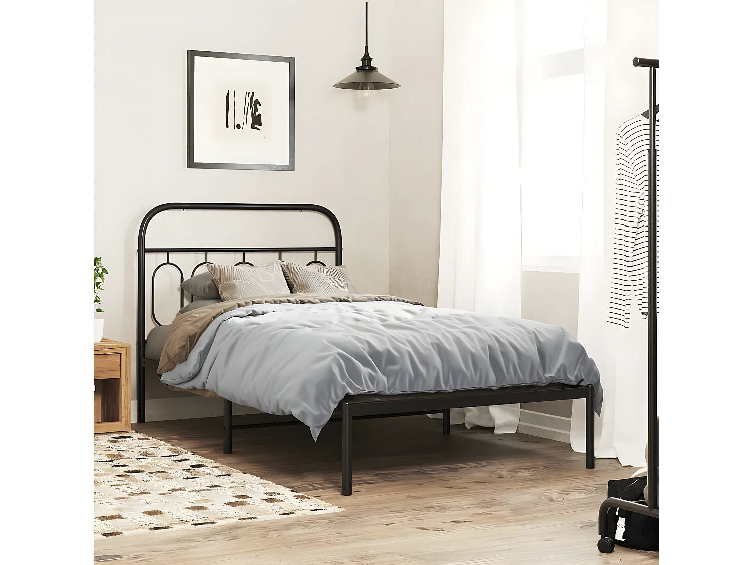 Cadre de lit métal avec tête de lit noir 100x190 cm
