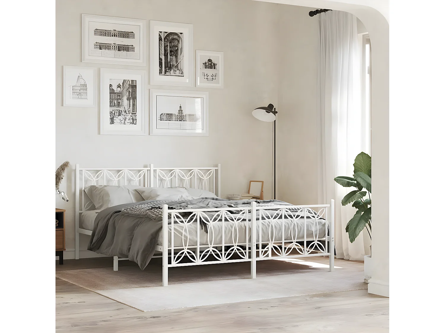Estrutura de cama com cabeceira e pés 160x200 cm metal branco