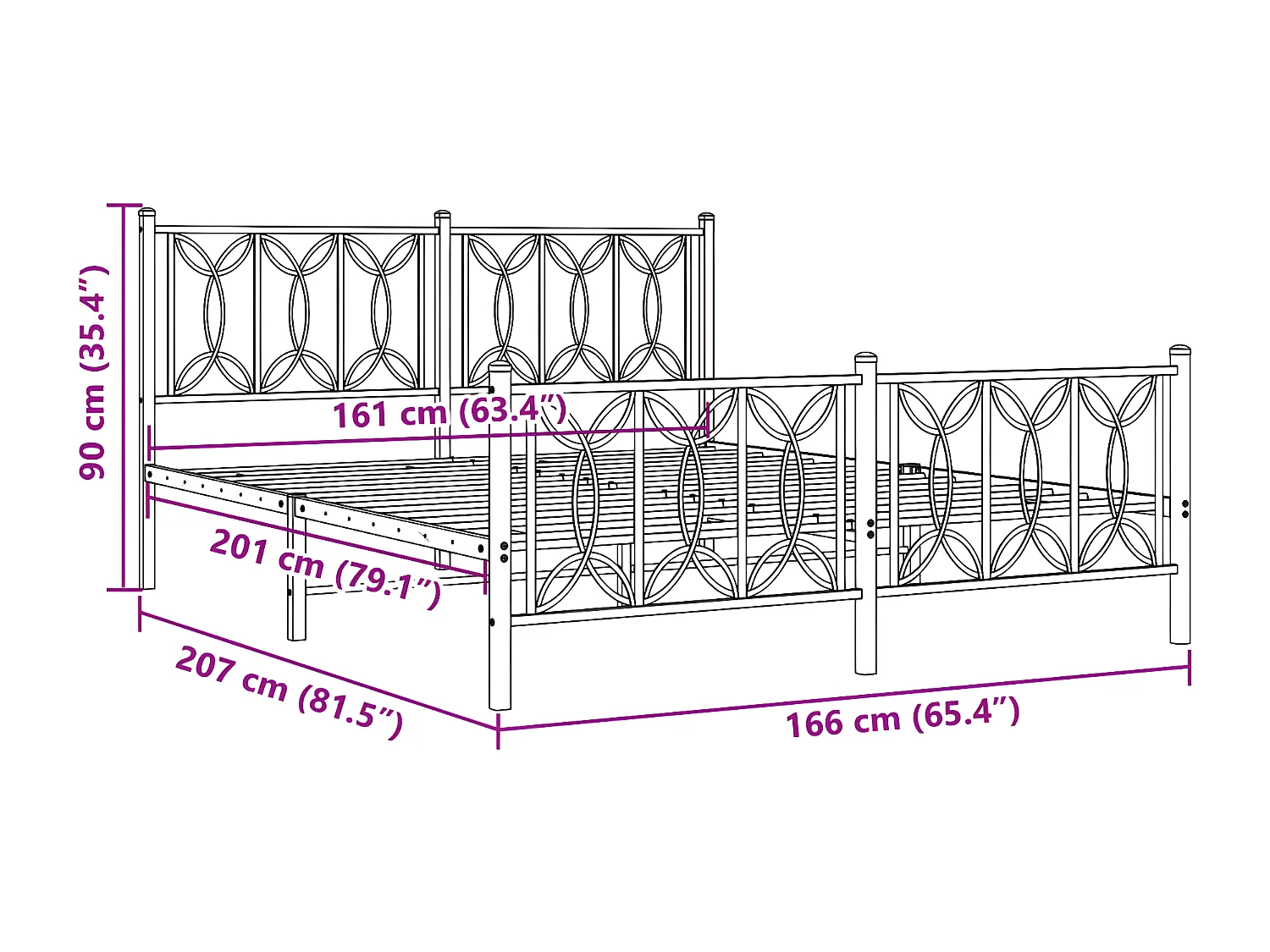 Estrutura de cama com cabeceira e pés 160x200 cm metal branco