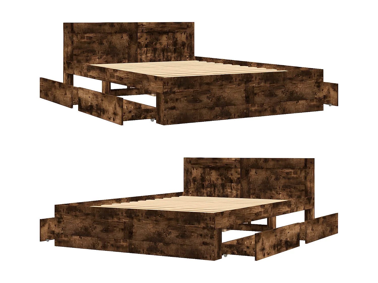 Cama con cabecero madera de ingeniería roble ahumado 135x190 cm