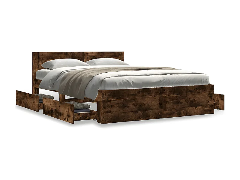 Cama con cabecero madera de ingeniería roble ahumado 135x190 cm