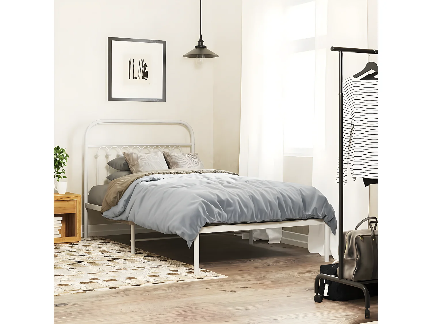 Estructura de cama de metal con cabecero blanco 100x190 cm