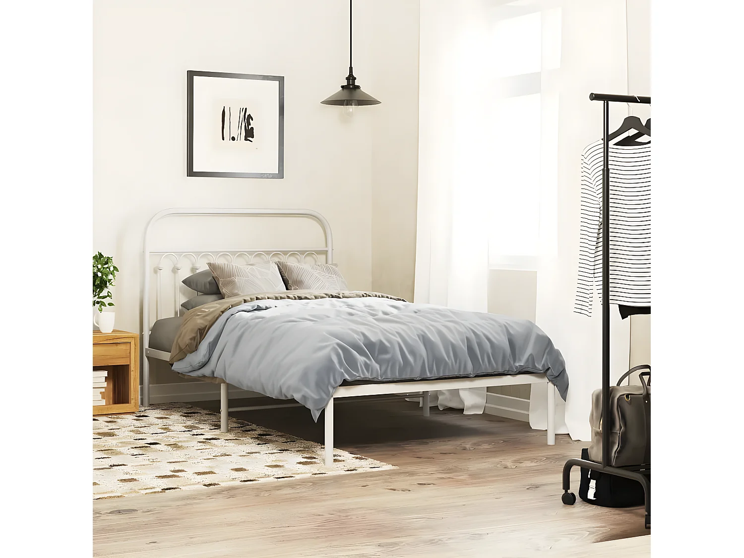 Estructura de cama de metal con cabecero blanco 107x203 cm