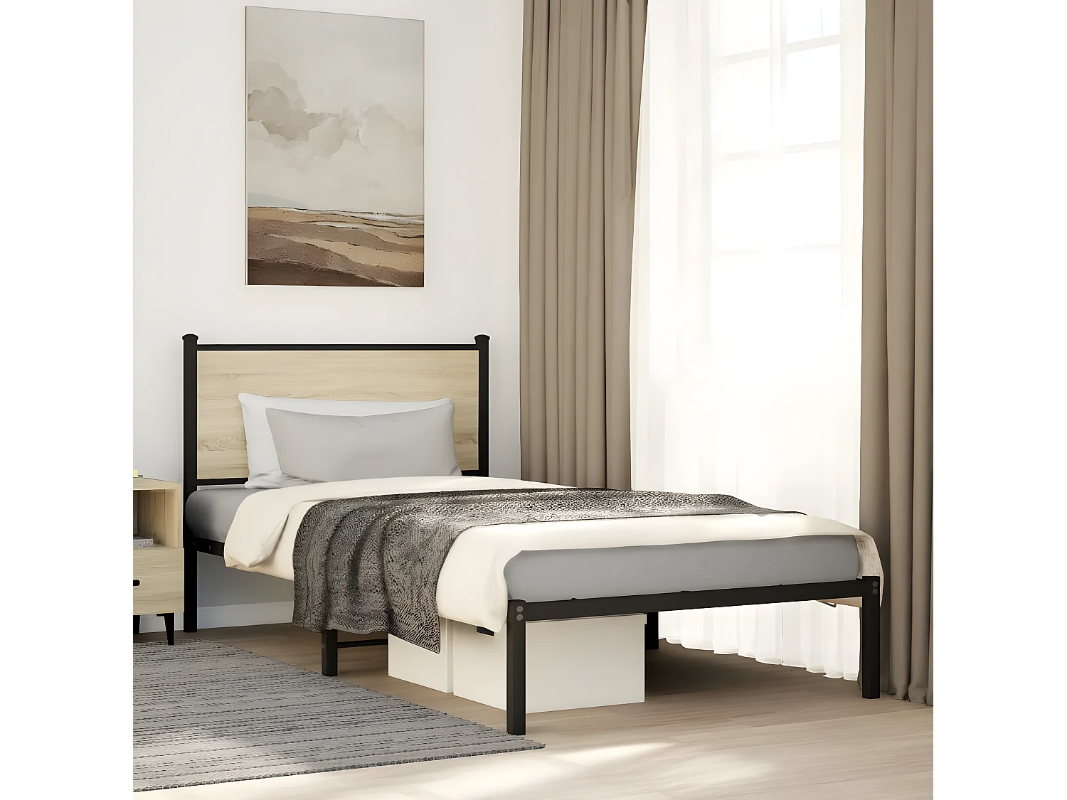 Cadre de lit en métal avec tête de lit chêne sonoma 107x203 cm