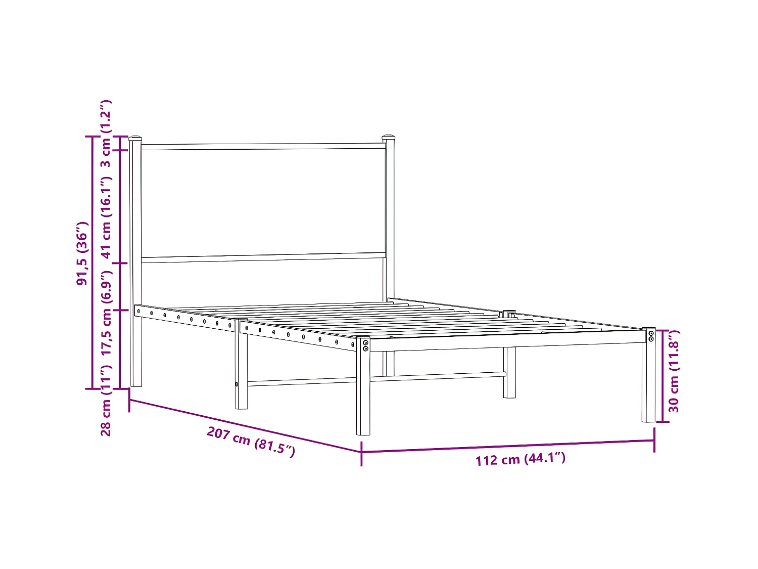 Cadre de lit en métal avec tête de lit chêne sonoma 107x203 cm
