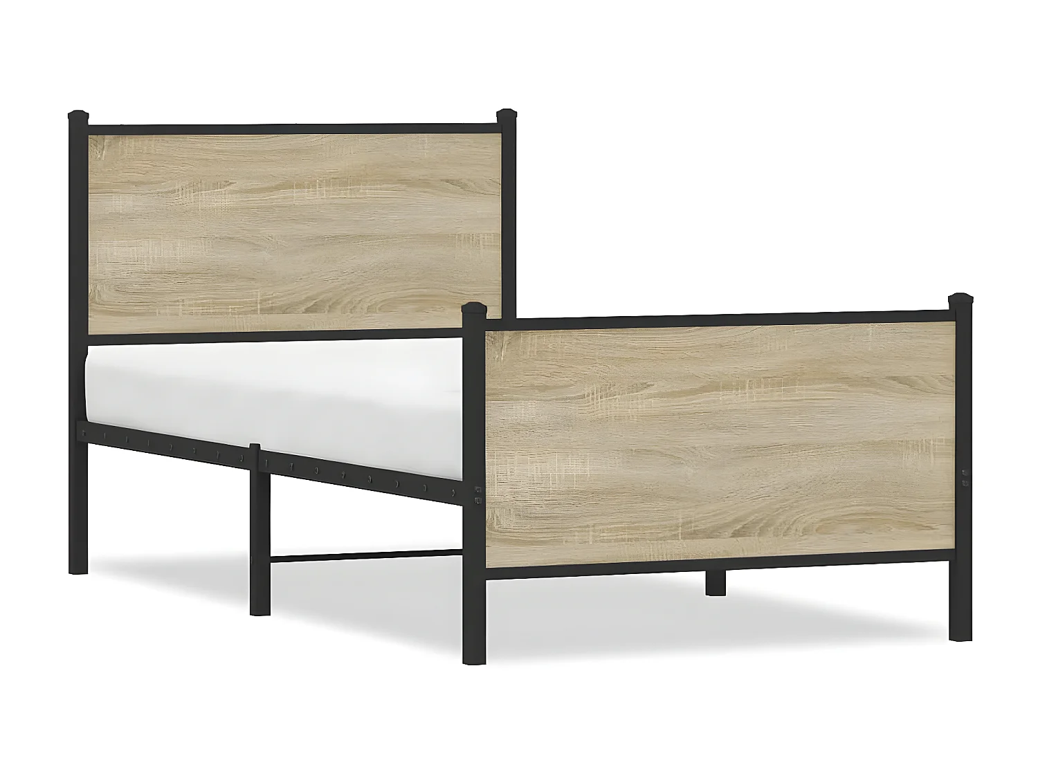 Estrutura cama c/ painéis cabeceira e pés metal carvalho sonoma