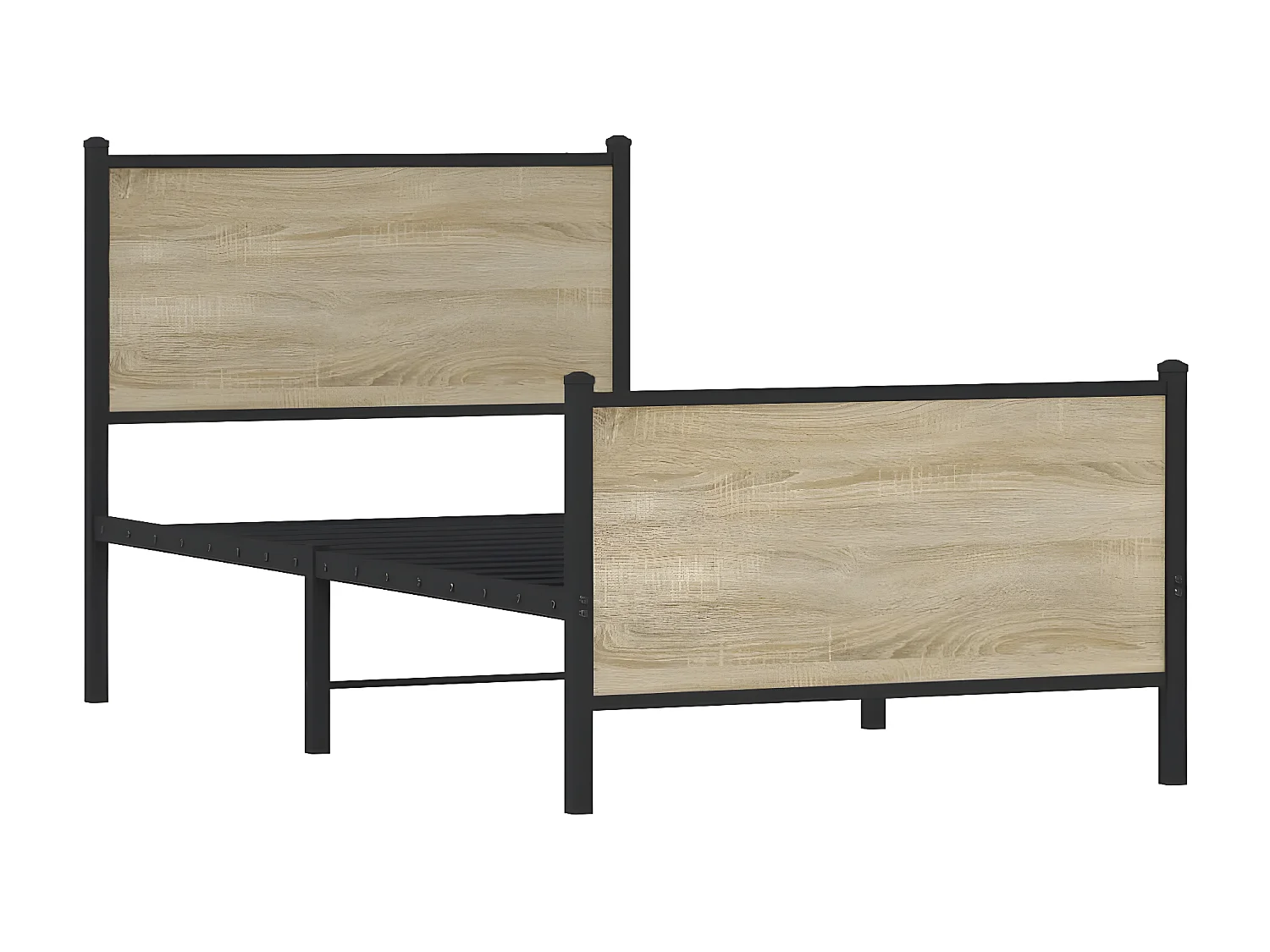 Estrutura cama c/ painéis cabeceira e pés metal carvalho sonoma