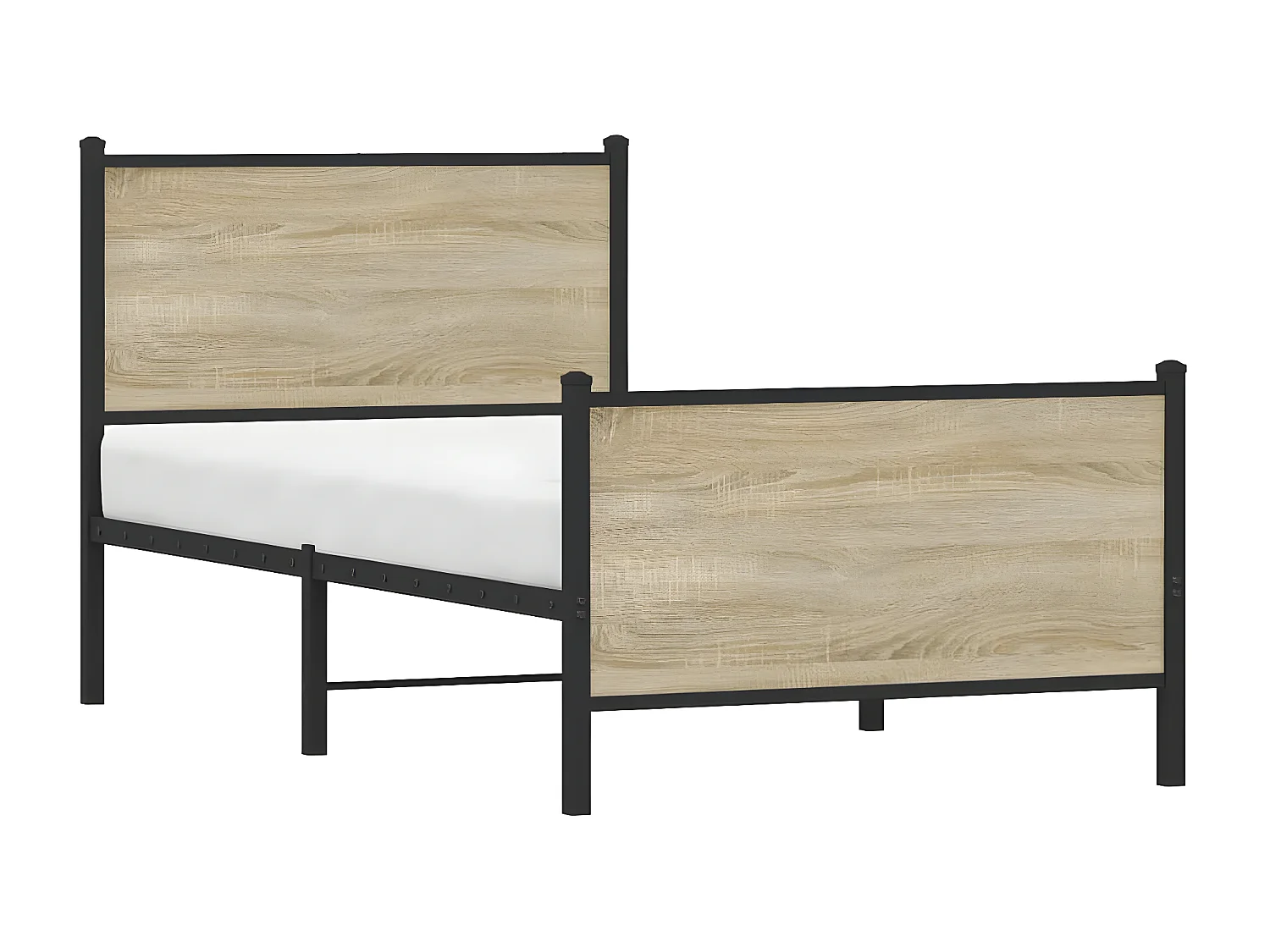 Estrutura cama c/ painéis cabeceira e pés metal carvalho sonoma