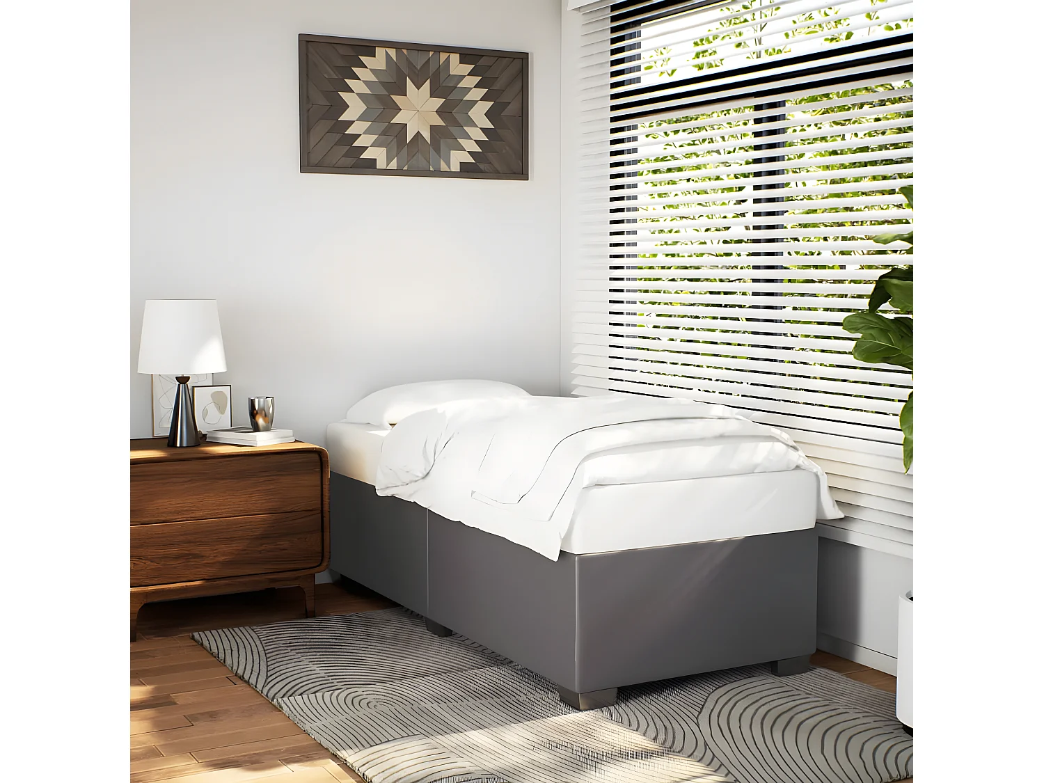 Estructura de cama cuero sintético gris 80x200 cm