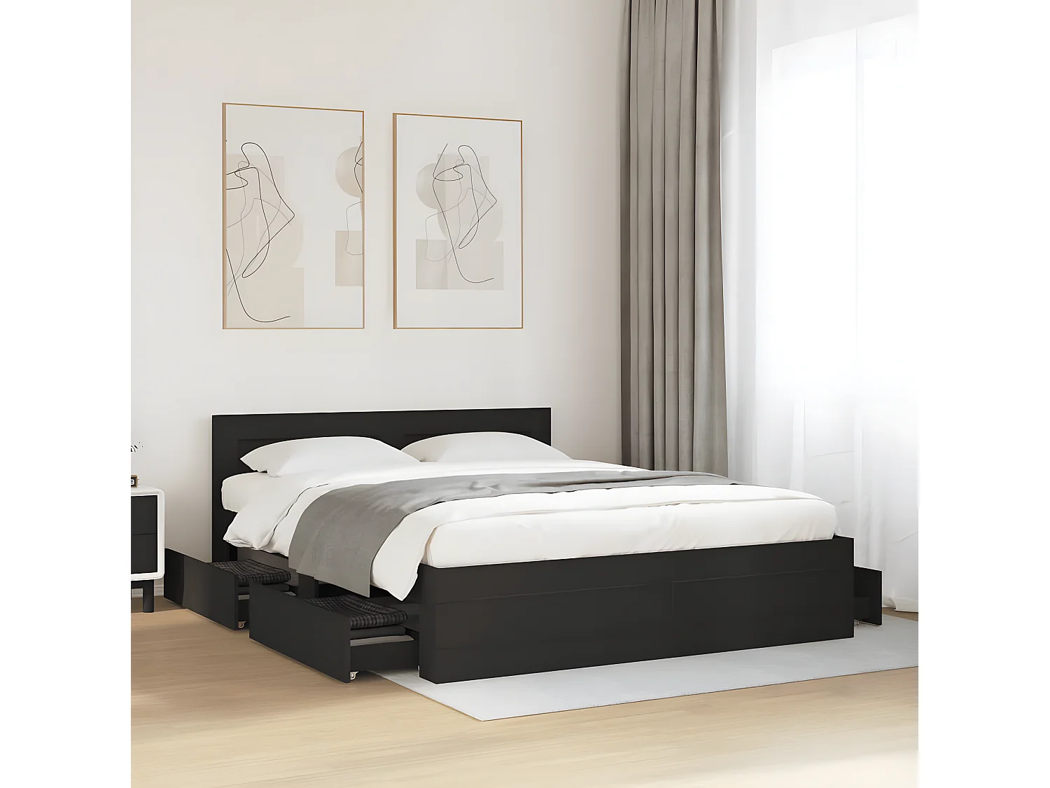 Estrutura cama c/ cabeceira 160x200 cm derivados madeira preto