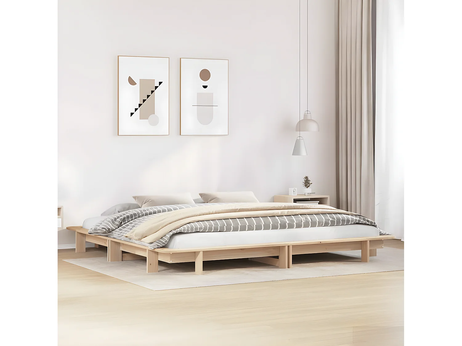 Estructura de cama de madera maciza de pino 200x200 cm