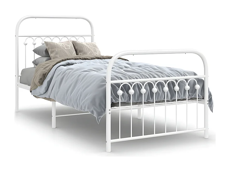 Estrutura de cama com cabeceira e pés 90x190 cm metal branco