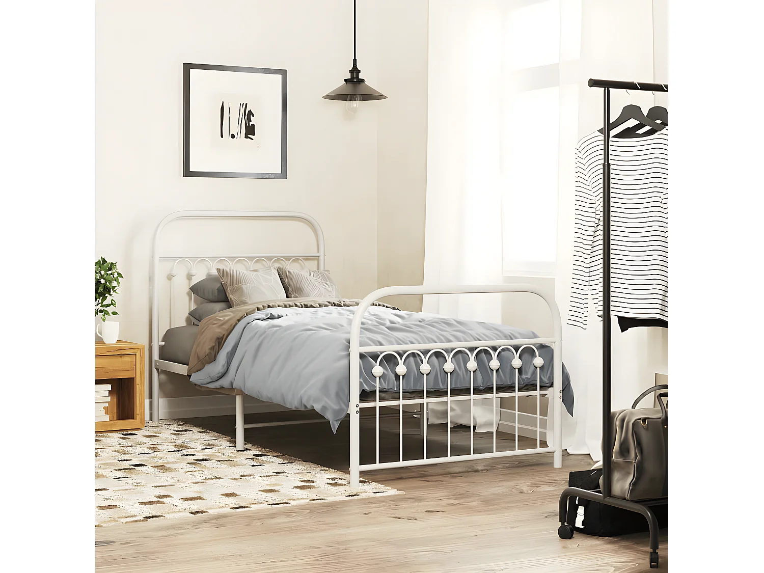 Estrutura de cama com cabeceira e pés 90x190 cm metal branco