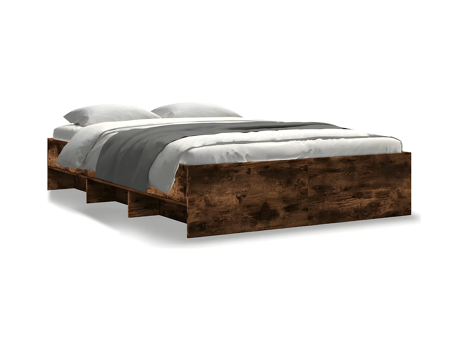 Cadre de lit chêne fumé 135x190 cm bois d'ingénierie