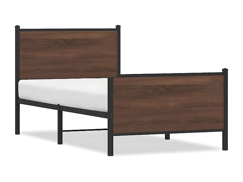 Cama con cabecero y pie de cama metal marrón roble 75x190 cm