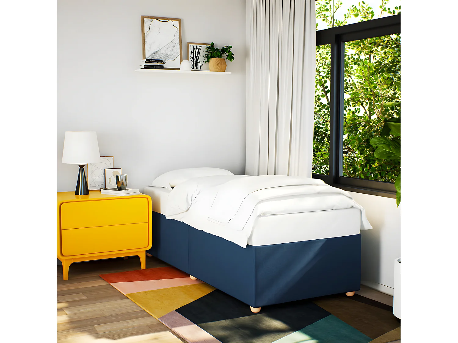 Estructura de cama de tela azul 90x190 cm