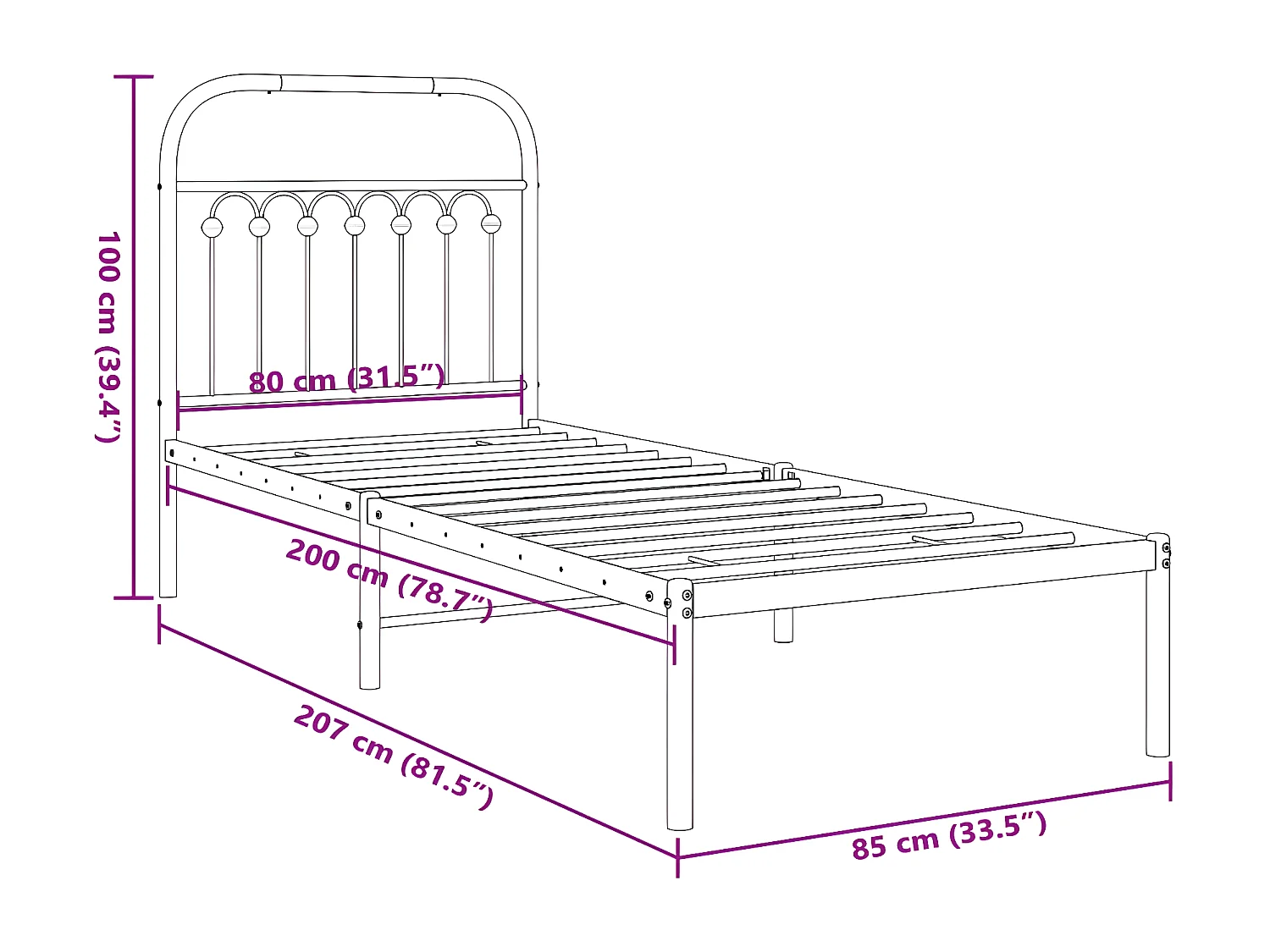 Estrutura de cama com cabeceira 80x200 cm metal branco