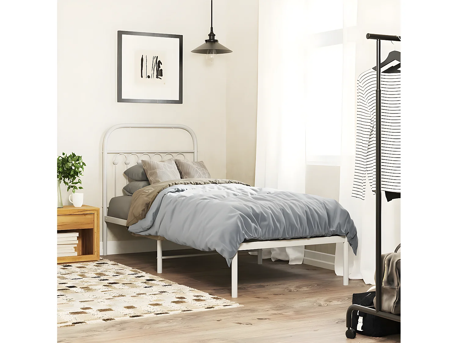 Estructura de cama de metal con cabecero blanco 80x200 cm