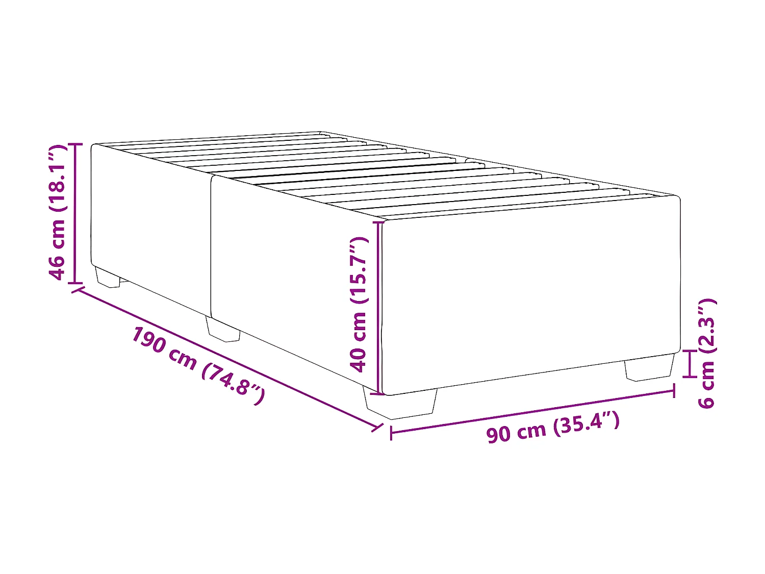 Estructura de cama de terciopelo negro 90x190 cm