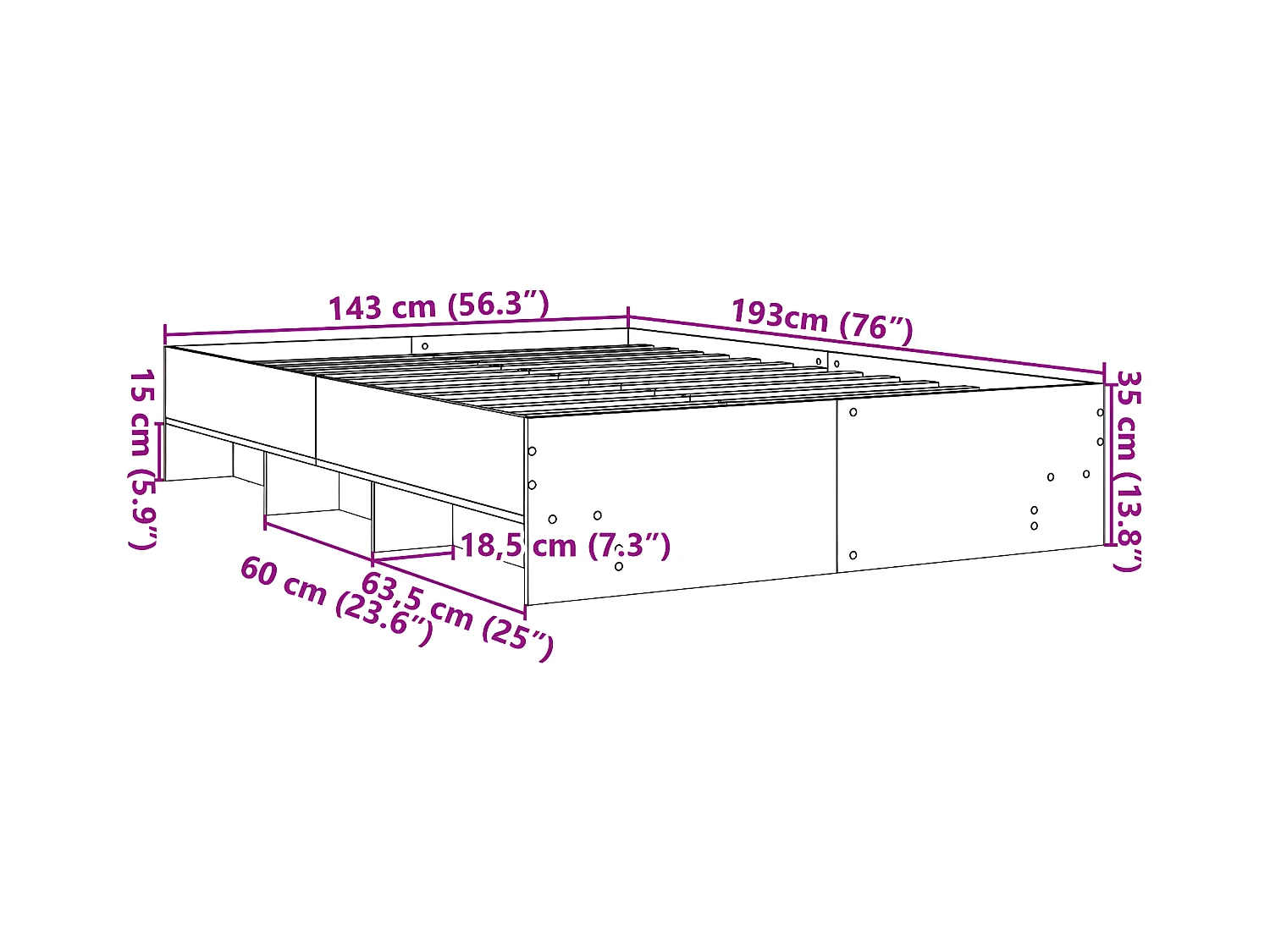 Estructura de cama madera de ingeniería blanca 140x190 cm