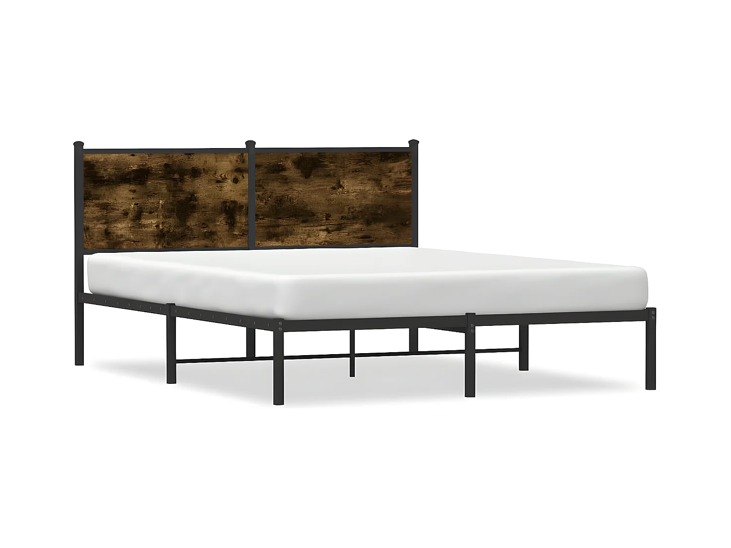 Cadre de lit métal avec tête de lit chêne fumé 140x190 cm