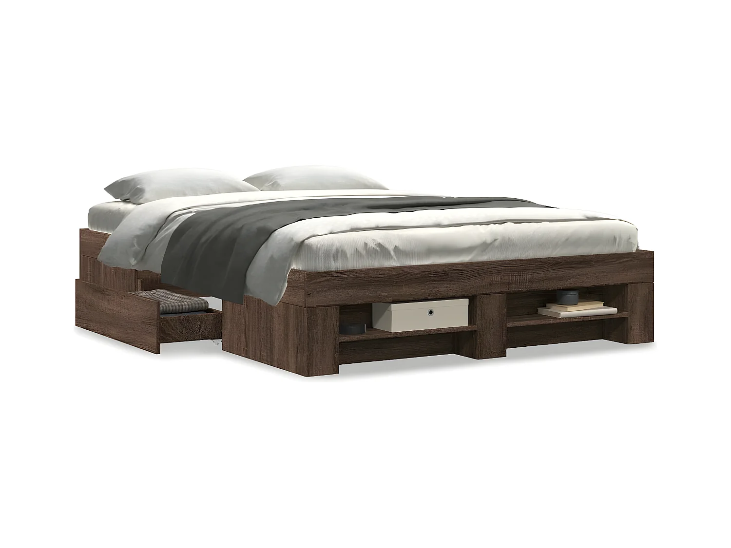 Estructura de cama madera de ingeniería marrón roble 140x190 cm