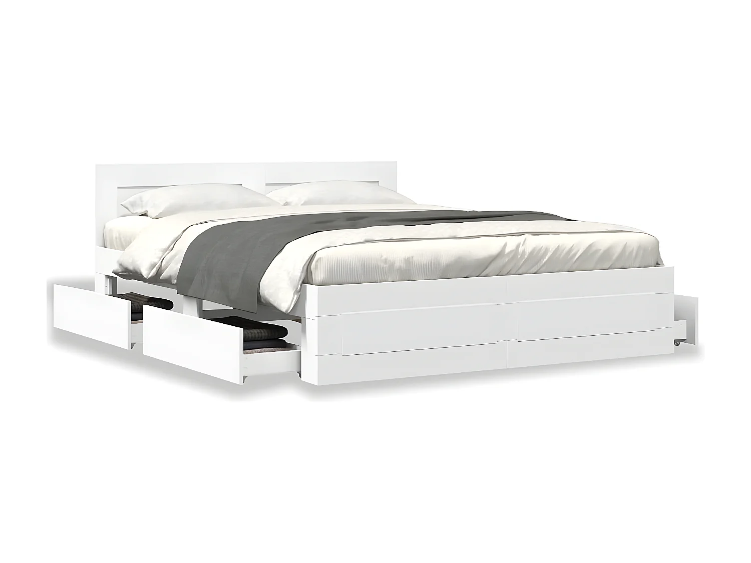 Estructura cama con cabecero madera ingeniería blanco 150x200cm